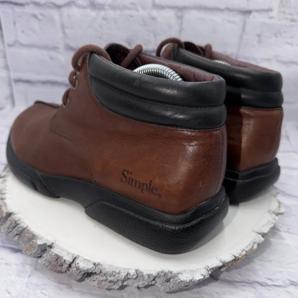 Vintage 90s SIMPLE Brand Mens Leather Split-Toe Chukka Boots Brown Size 8.5